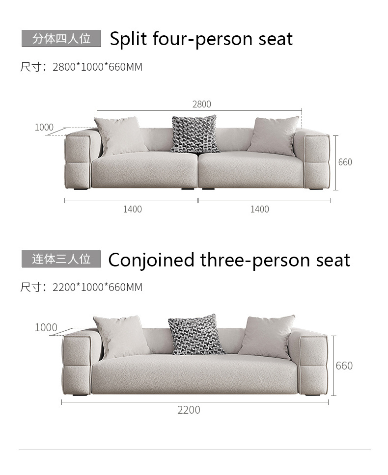 White Simple Sectional  Fabric Furniture 3 Seater Lounge Sofa Bed Modern Living Room Furniture Cloud sofa