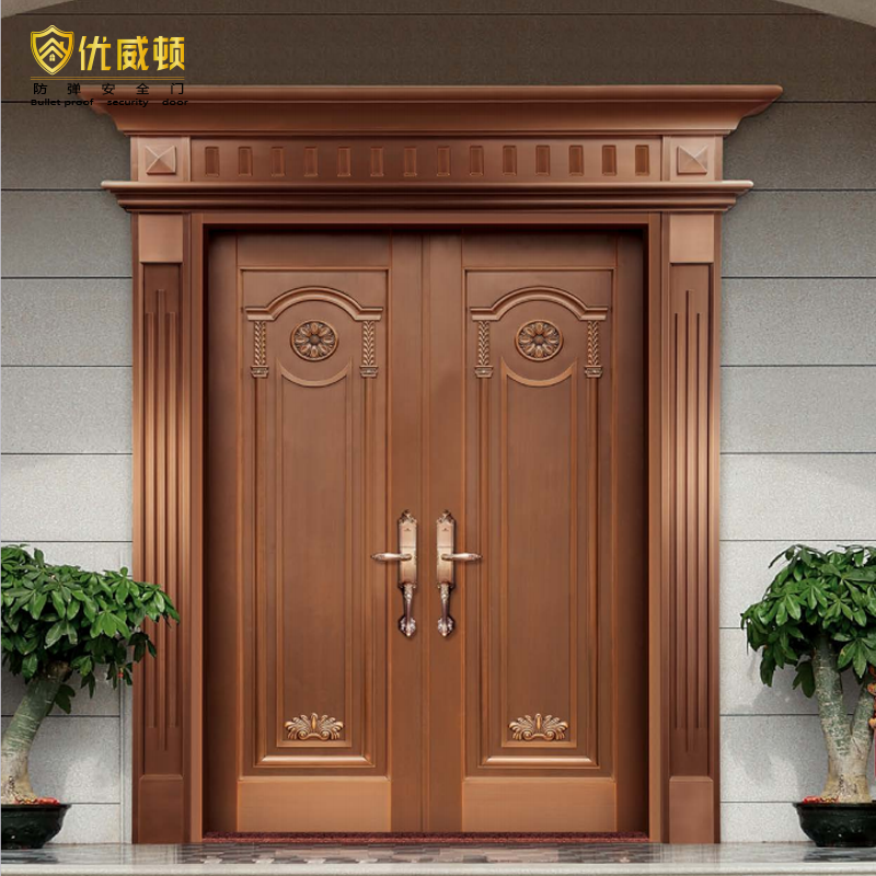 Handmade Modern French-Style Metal Entry Door Luxury Copper Finish for Front Entrance Villa Bulletproof Security Handmade