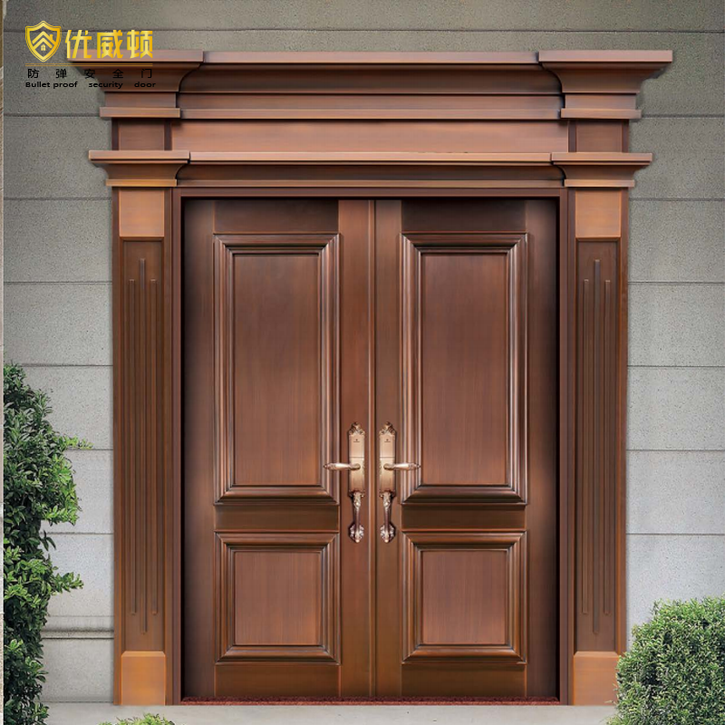 Handmade Modern French-Style Metal Entry Door Luxury Copper Finish for Front Entrance Villa Bulletproof Security Handmade