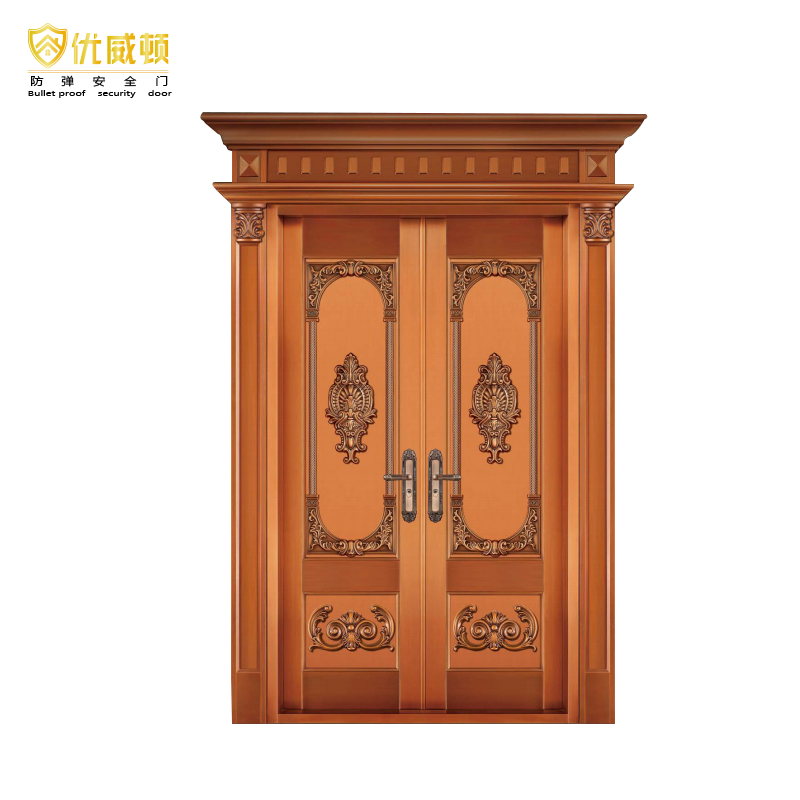 Handmade Modern French-Style Metal Entry Door Luxury Copper Finish for Front Entrance Villa Bulletproof Security Handmade