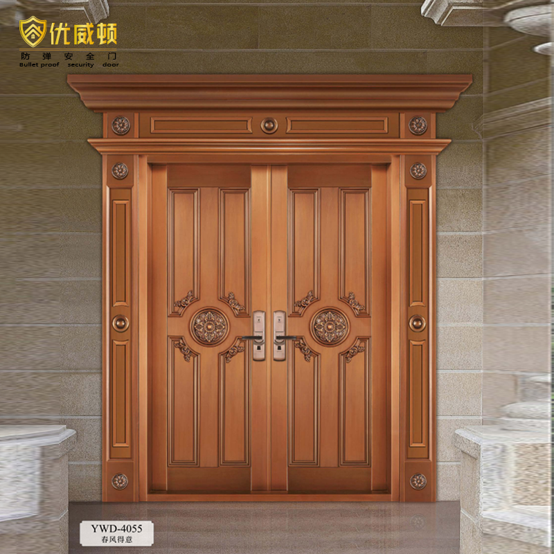 Handmade Modern French-Style Metal Entry Door Luxury Copper Finish for Front Entrance Villa Bulletproof Security Handmade