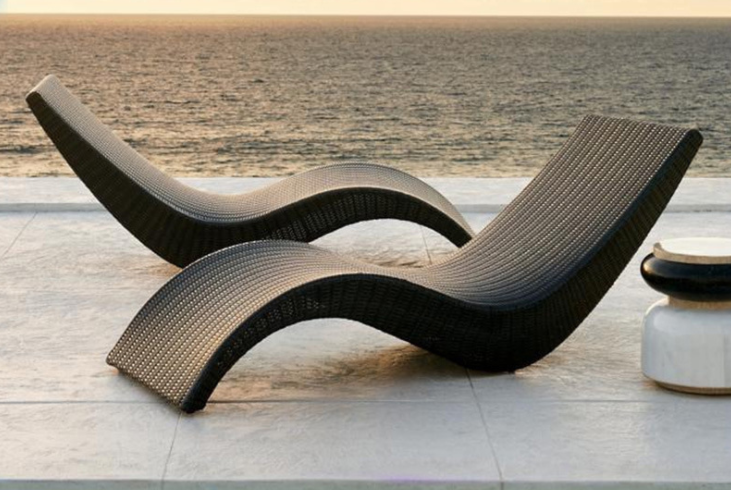 Outdoor resort rattan beach bed s shape chiase lounge