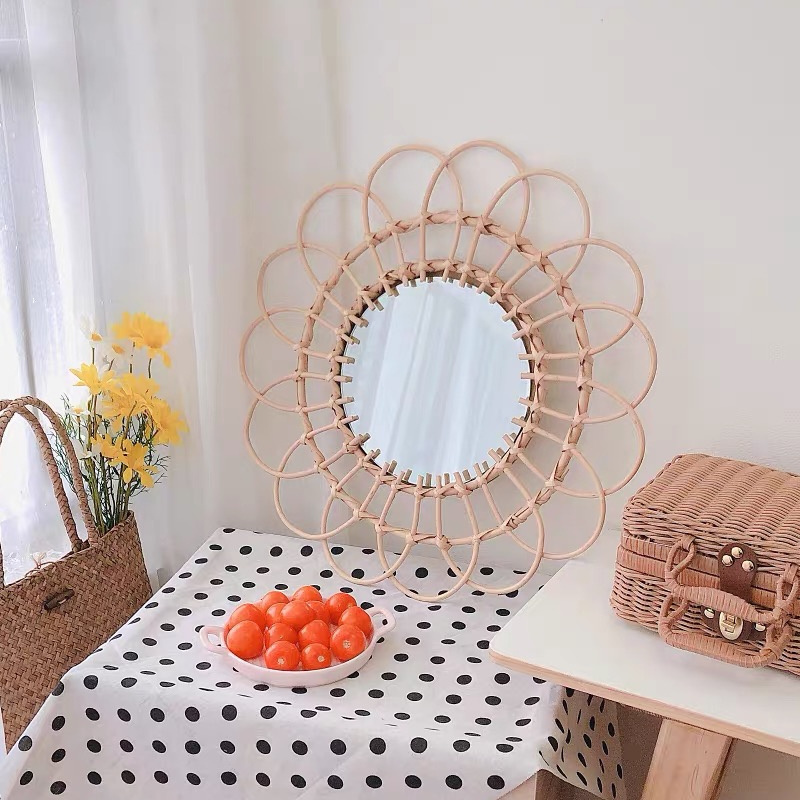 Handcraft wall rattan deco hanging fish eye mirror