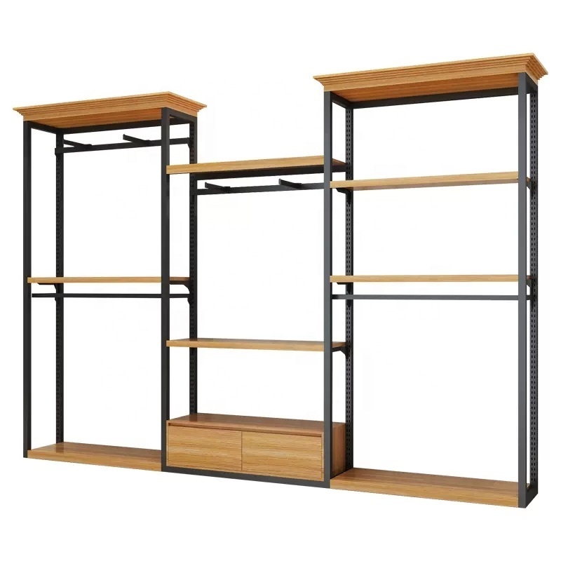 High New Fashion Brass Metal Black Men Clothing Display Racks Furniture Cloth Store Display Stand Rack