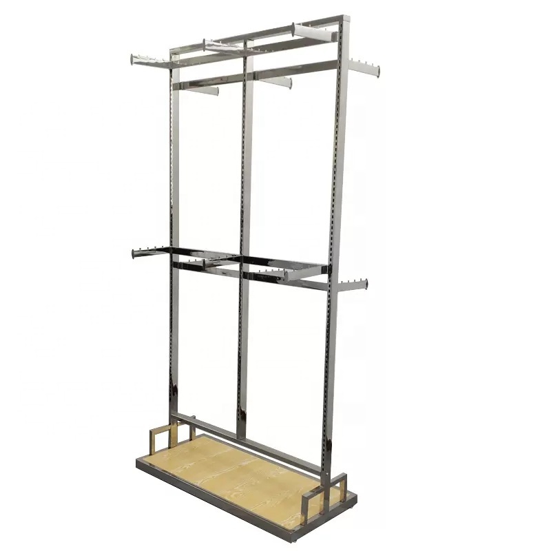 Commercial Luxury Display Garment Rack Shelf Clothing Shiny Gold Metal Boutique Clothing Rack for Shopping Mall