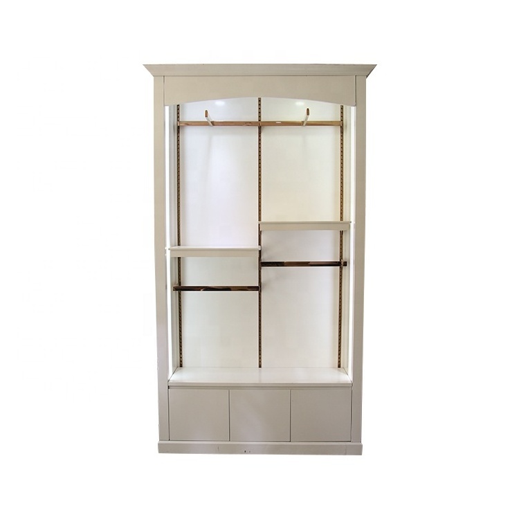 White shoe metal display case retail sunglasses clothing store shop shelves furniture wood wrought iron showcase display cabinet