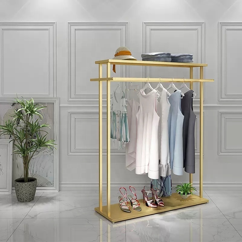 Golden Clothing Store Display Stand  Combination Men's Women's Clothing Store Shelf Standing Cloth Rack