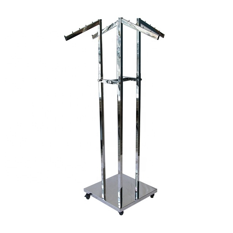 Wholesale Stainless Steel Clothes Racks  Shop Fitting Floor Free Standing Clothing Garment With Wheels Rack Fittings