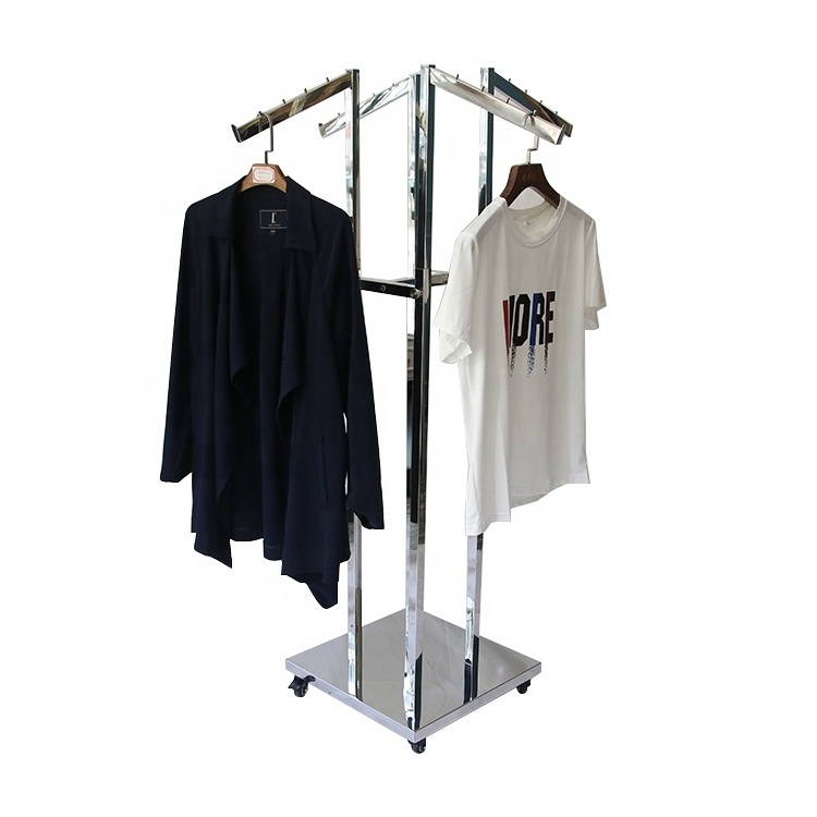 Wholesale Stainless Steel Clothes Racks  Shop Fitting Floor Free Standing Clothing Garment With Wheels Rack Fittings