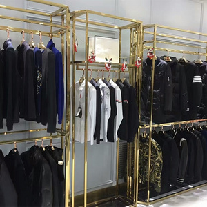 Clothing Shop Gold Stainless Steel Floor Stand High End Store Clothes Display  Shelves