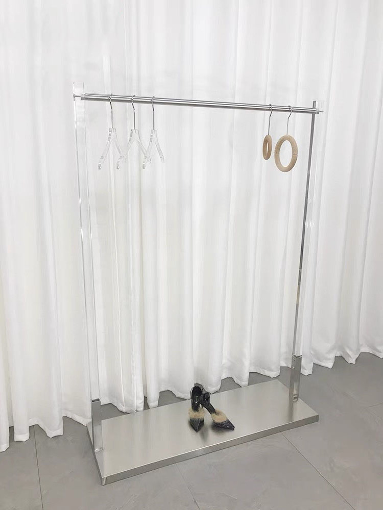 Retail high end  clothing store display stainless steel acrylic  acrylic LOGO light display rack on the wall floor shelf disp