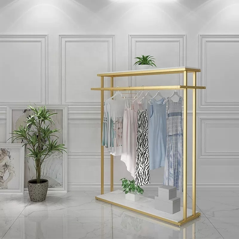 Golden Clothing Store Display Stand  Combination Men's Women's Clothing Store Shelf Standing Cloth Rack