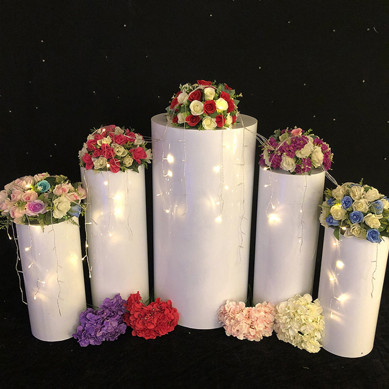 Bouquet Display Round Transparent Pillar Metal Acrylic Cylinder Wedding Display Stand