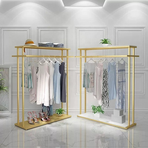 Golden Clothing Store Display Stand  Combination Men's Women's Clothing Store Shelf Standing Cloth Rack