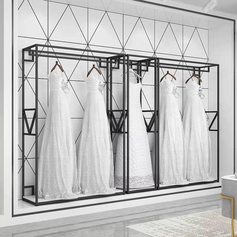 Bridal Shop Boutique Store Garment Stainless Steel Clothes Stand Wedding Dress Gold Wall Clothing Racks