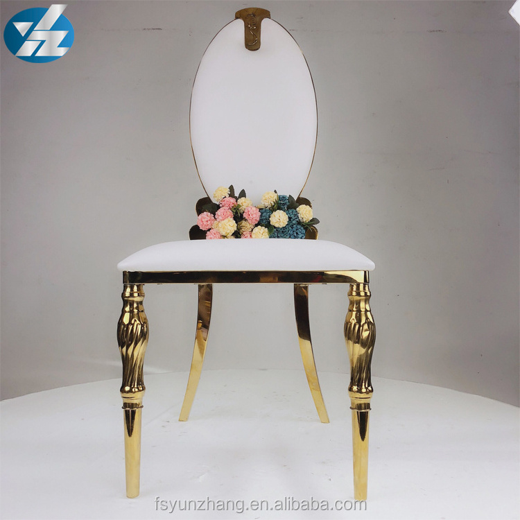 Yunzhang Furniture French Style Gold stainless steel Dining Room Chairs with white pu