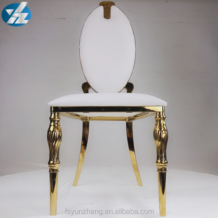 Yunzhang Furniture French Style Gold stainless steel Dining Room Chairs with white pu