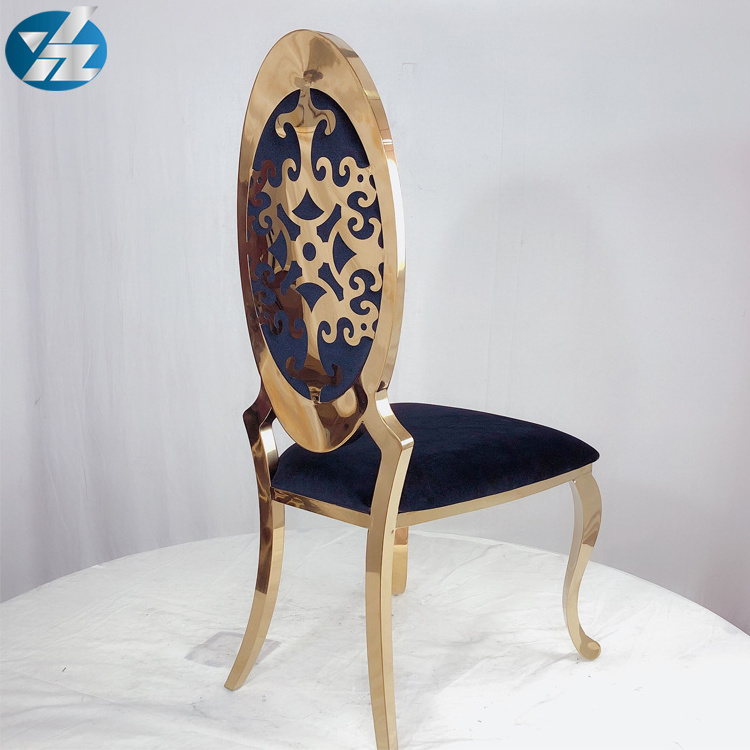 Luxury Classic high back gold steel dining chairs with carved flower back for wedding