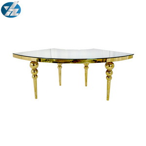 Royal Fashion Half Moom Metal Legs Glass Top Wedding Banquet Table