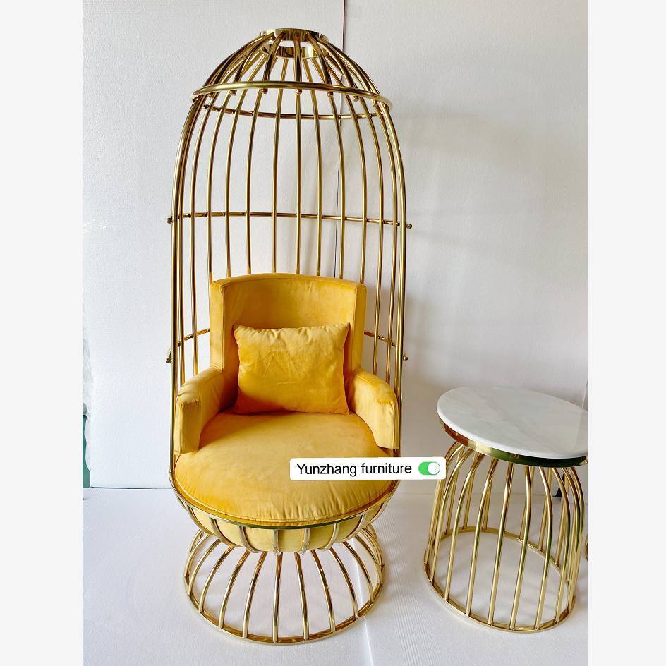 King throne fancy leather cushion bird cage shape gold event chair