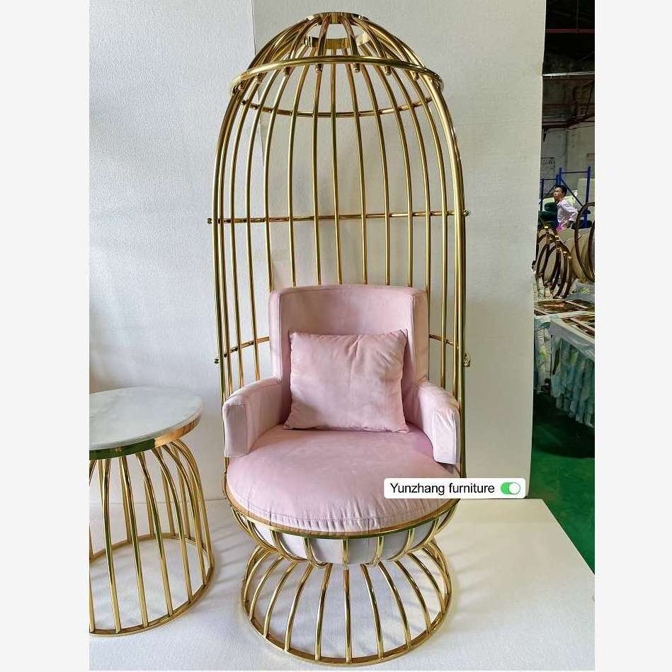 King throne fancy leather cushion bird cage shape gold event chair