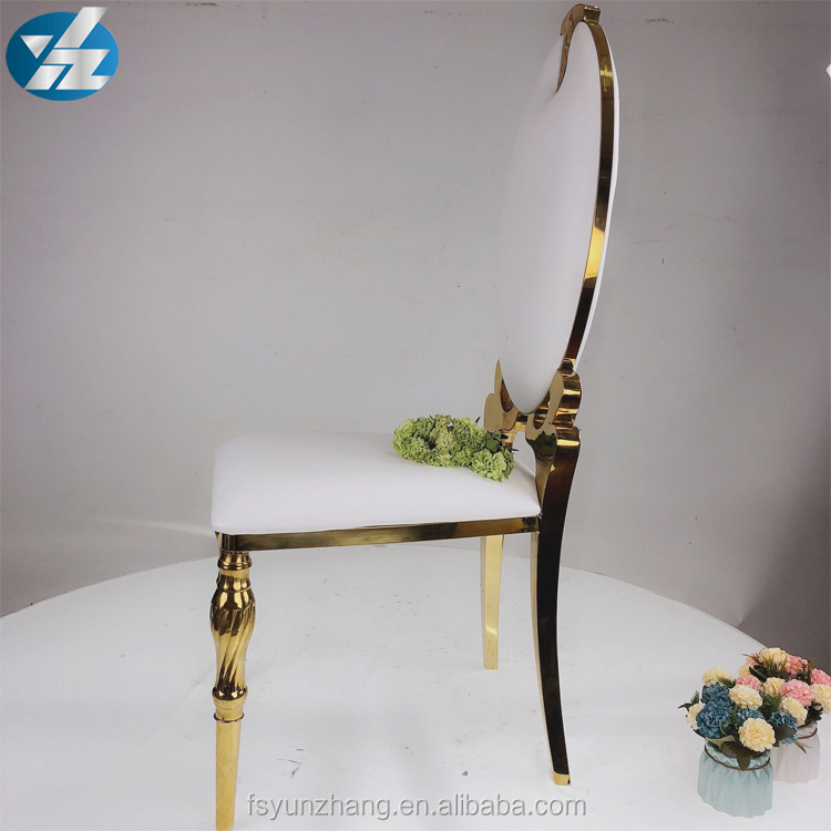 Yunzhang Furniture French Style Gold stainless steel Dining Room Chairs with white pu