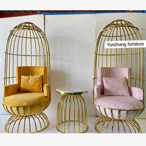 King throne fancy leather cushion bird cage shape gold event chair