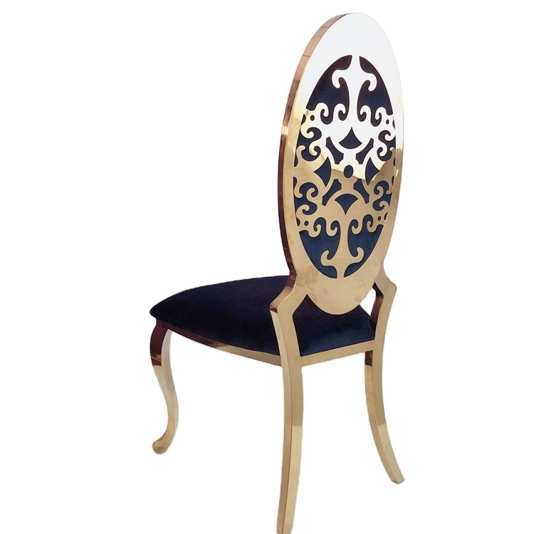 Luxury Classic high back gold steel dining chairs with carved flower back for wedding