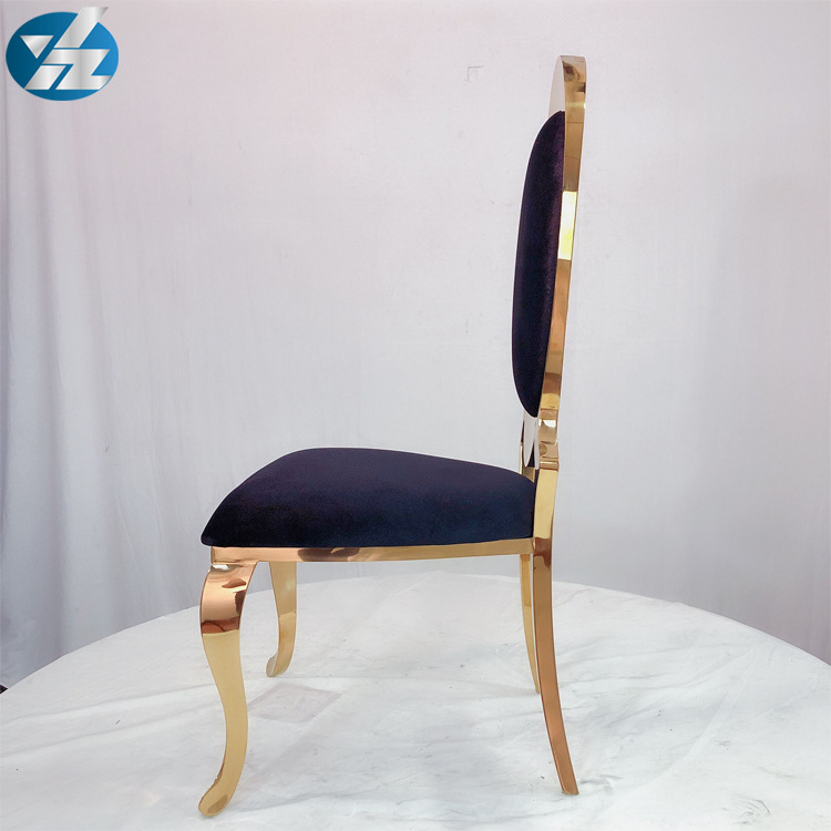 Luxury Classic high back gold steel dining chairs with carved flower back for wedding