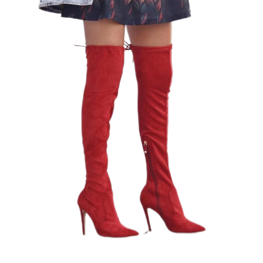 Sexy leather Women Thigh High Stiletto Boots and Stiletto Sexy Shoes Ladies Red Boots