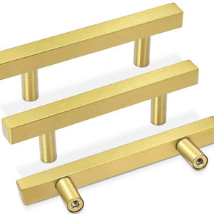 Furniture Kitchen Fittings Gold American Cabinet Door Brass Solid T-bar Square Handle Contemporary T Bar,furniture Handle & Knob