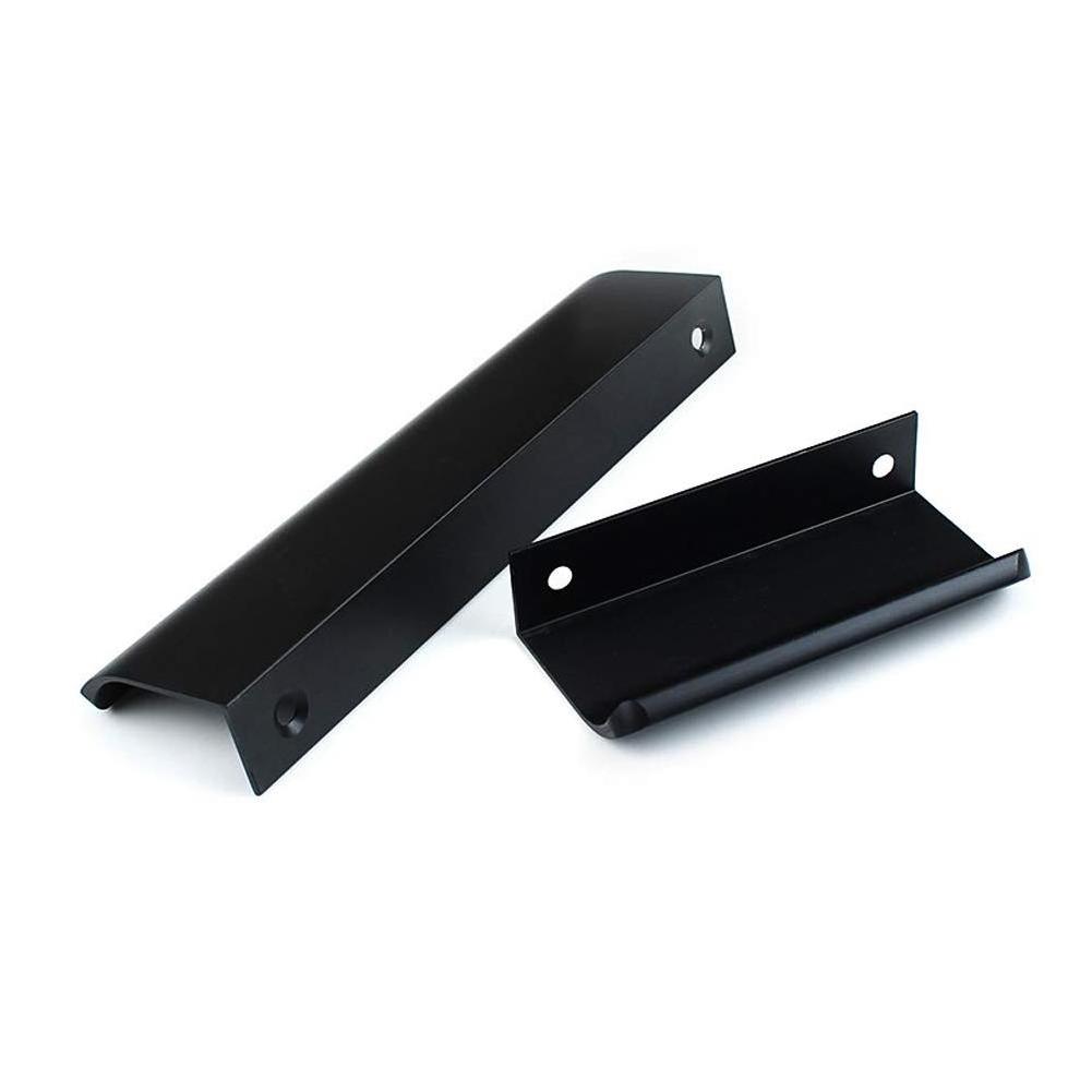 Modern Style Black Aluminum Profile Curved Concealed Finger Edge Drawer Pull Handle Steel Free Kitchen Cabinets Modern 64 Mm