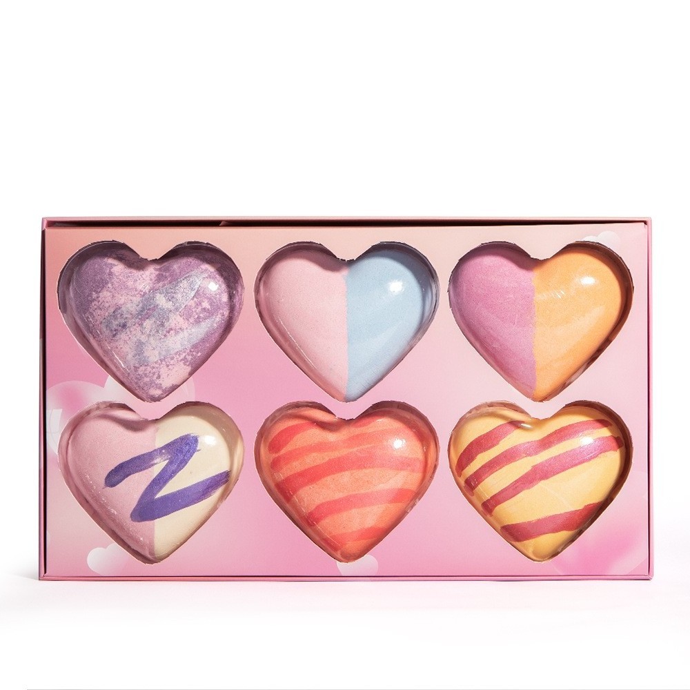 Hot selling Valentine's Day Hearts Shape Bath Bomb Gift Set for Women Wife Girlfriend Colorful Bubble Bathbomb