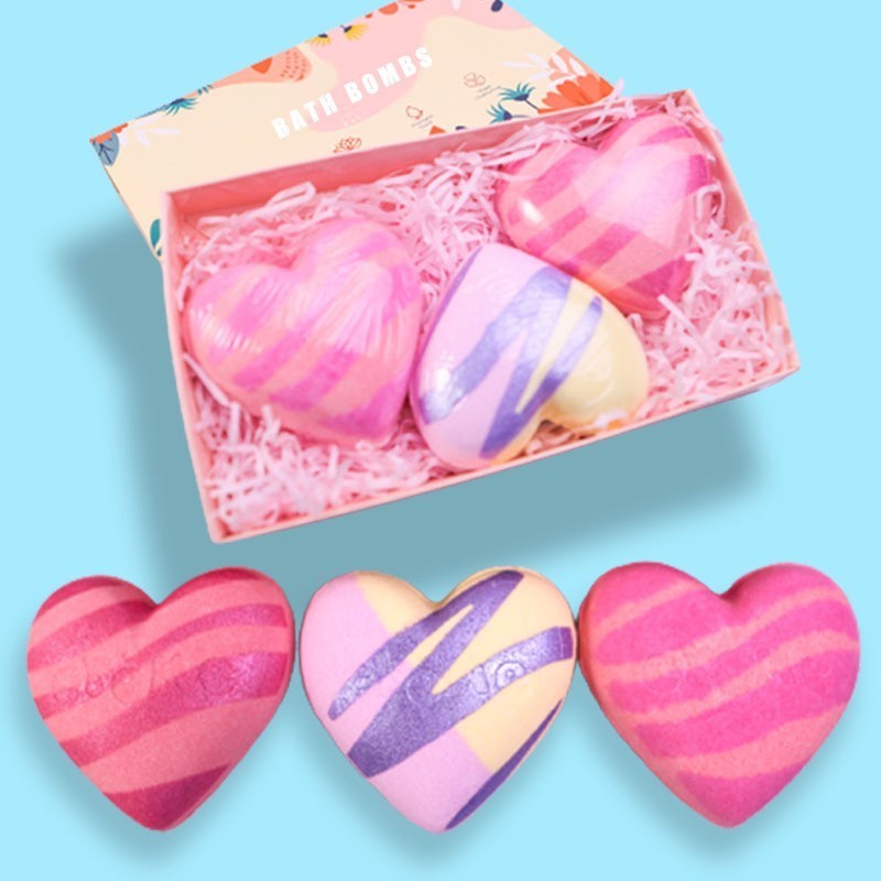 Hot selling Valentine's Day Hearts Shape Bath Bomb Gift Set for Women Wife Girlfriend Colorful Bubble Bathbomb