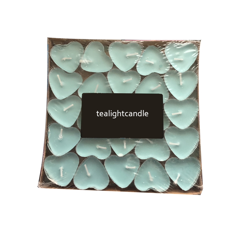 wholesale heart shape scented tealight light blue  4 hour 50 pack for wedding decoration