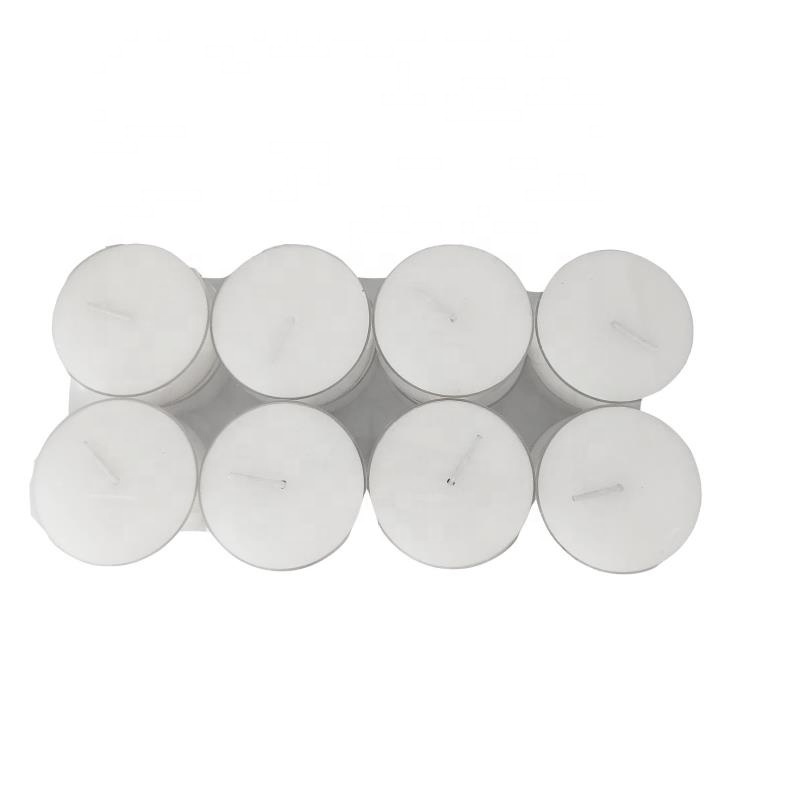 Private label Customized Packing Clear Holder Big White Tealight Candle 8 Hours