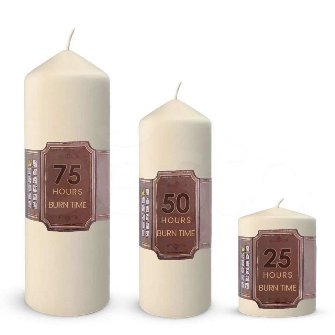 Pure Paraffin Wax Custom Brand Label Unscented Thick White Color Pillar Candles