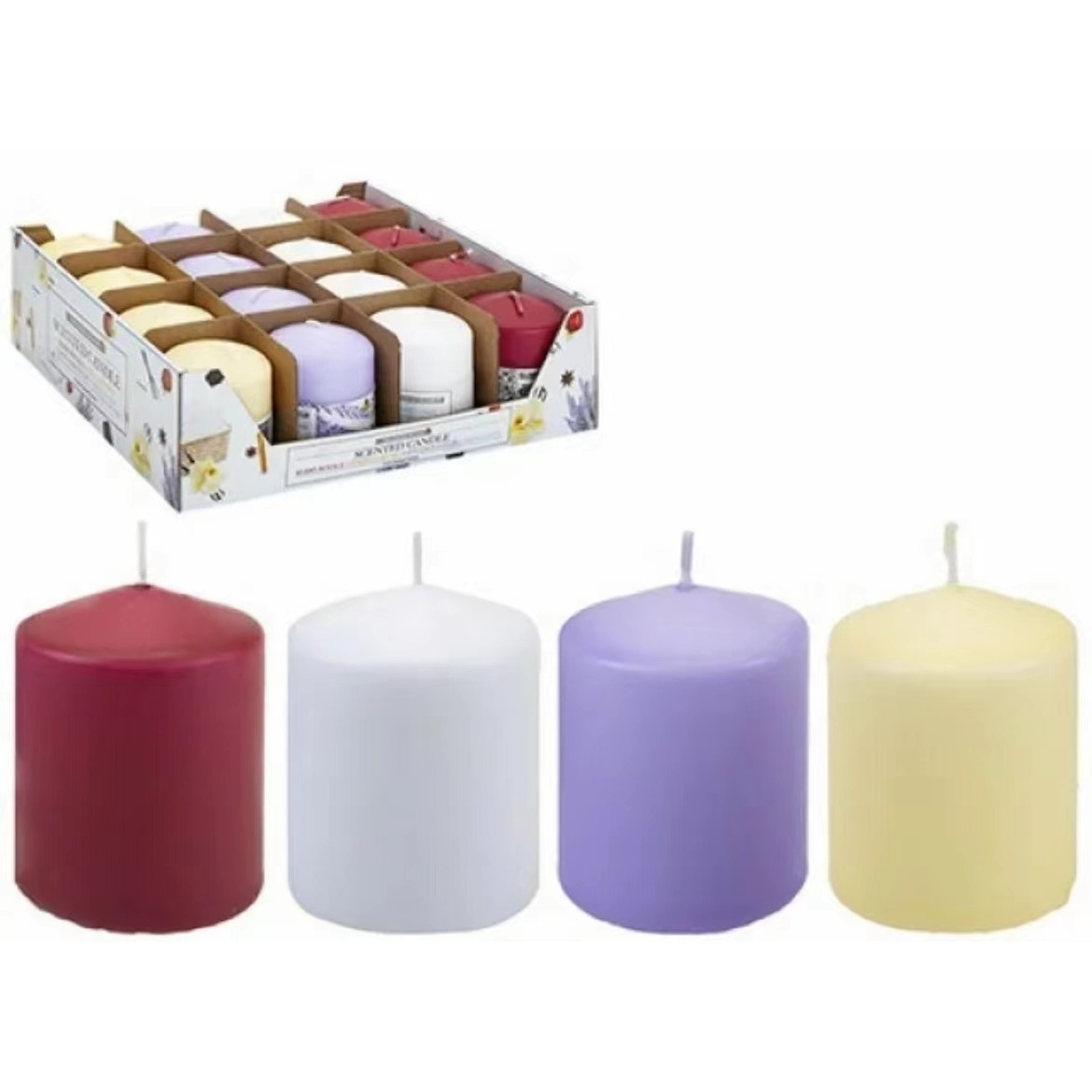 Pure Paraffin Wax Custom Brand Label Unscented Thick White Color Pillar Candles