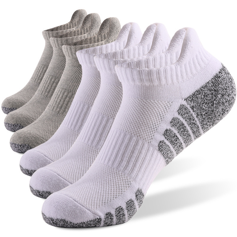 custom knit pink white thick sponge ankle grip premium trainer sport natural cotton short low cut socks for performance running