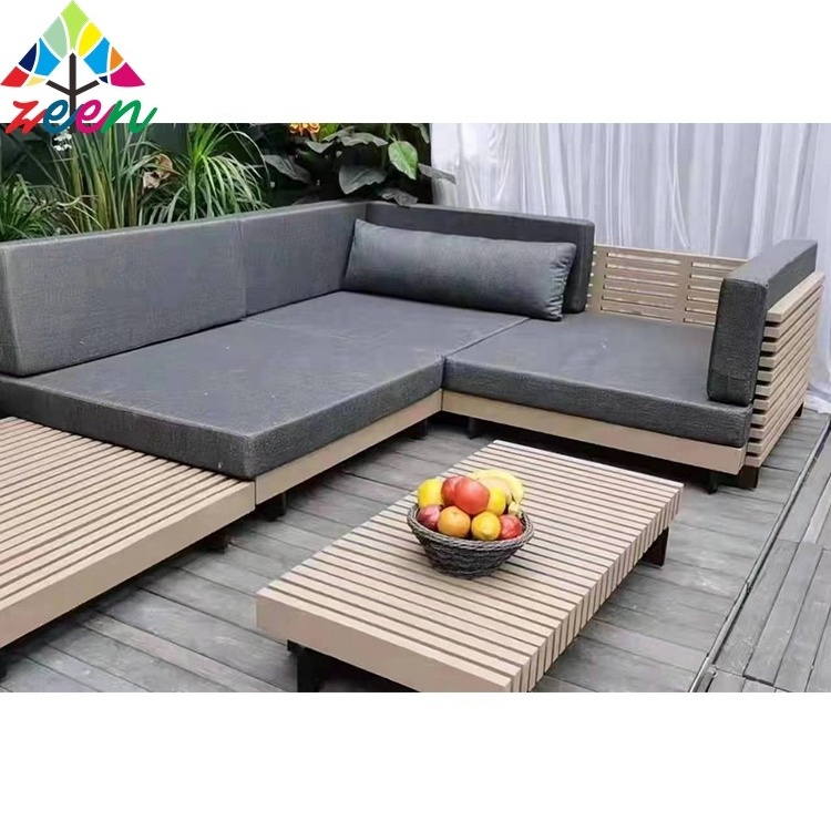 Garden Leisure Sofa Courtyard Furniture Gray Modern Wooden Sectional Outdoor Sofa Set