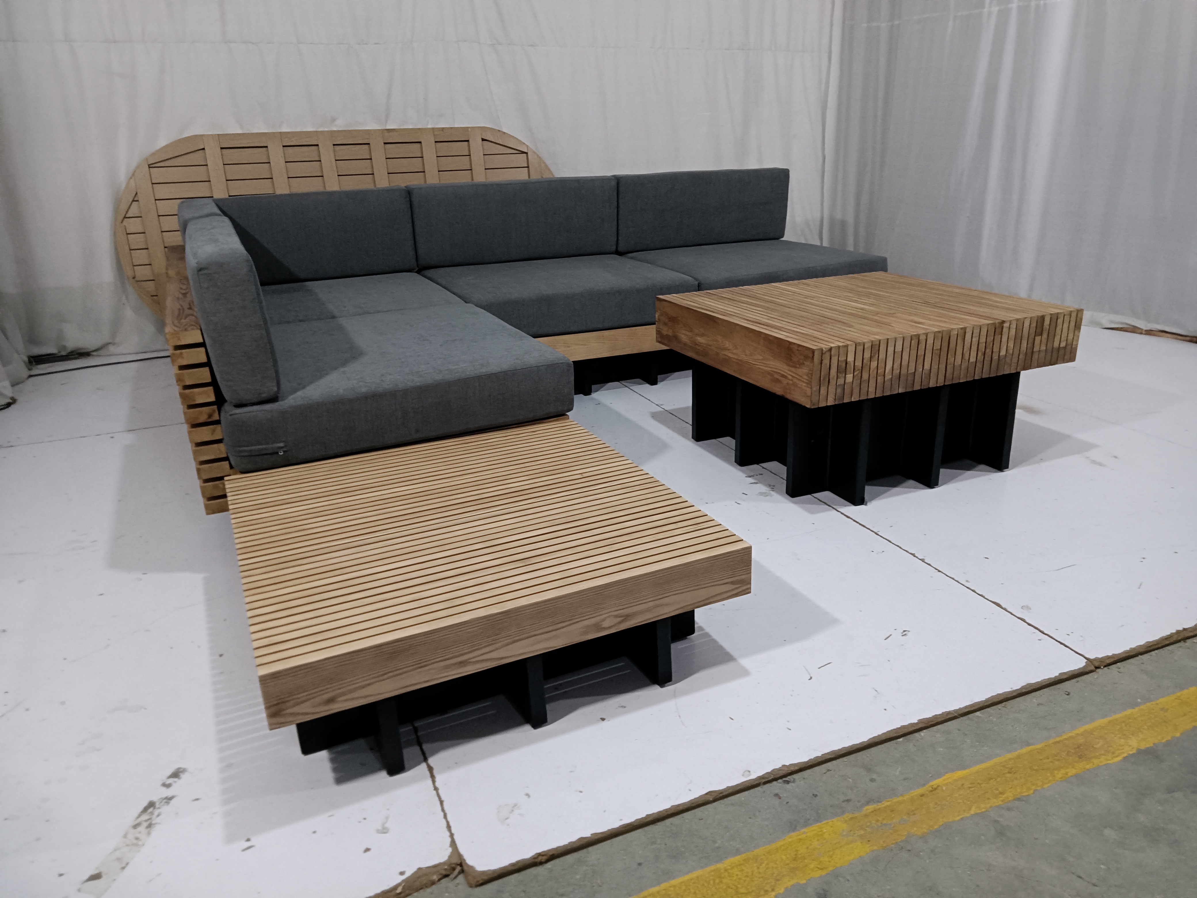 Garden Leisure Sofa Courtyard Furniture Gray Modern Wooden Sectional Outdoor Sofa Set