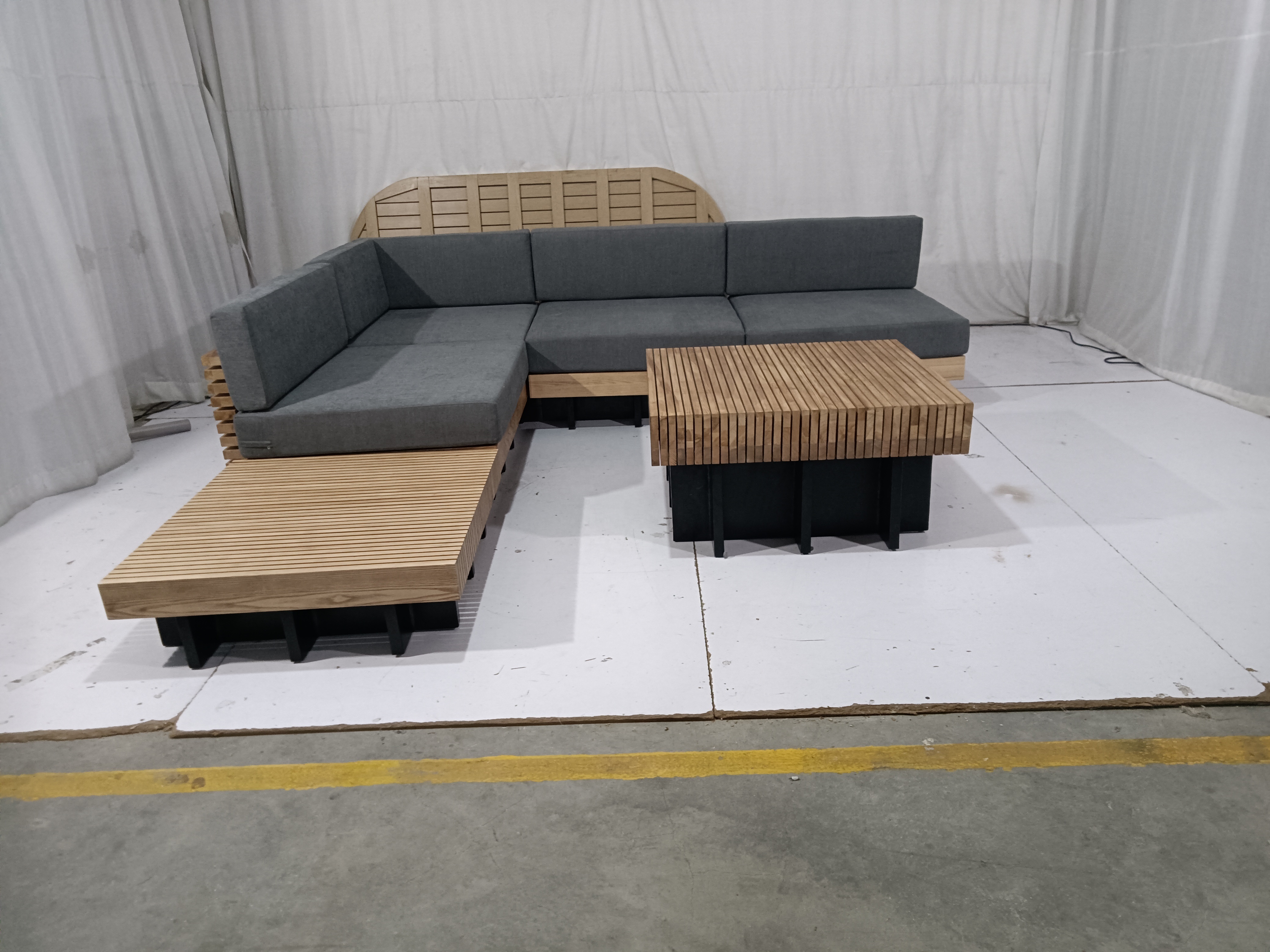 Garden Leisure Sofa Courtyard Furniture Gray Modern Wooden Sectional Outdoor Sofa Set