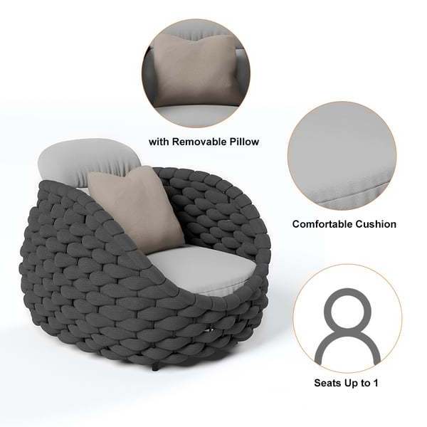 Zeen Modern Outdoor Sofa Chair Woven Rope Armchair With Removable Cushion