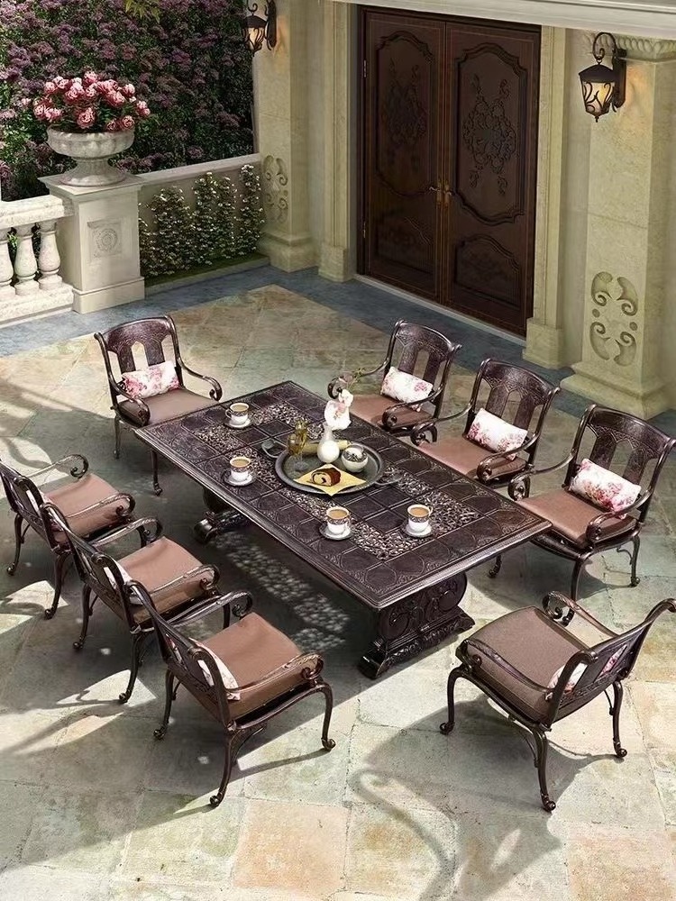 Patio Furniture Wood Outdoor Extend Dining Table Set Aluminium Outdoor Dining Set