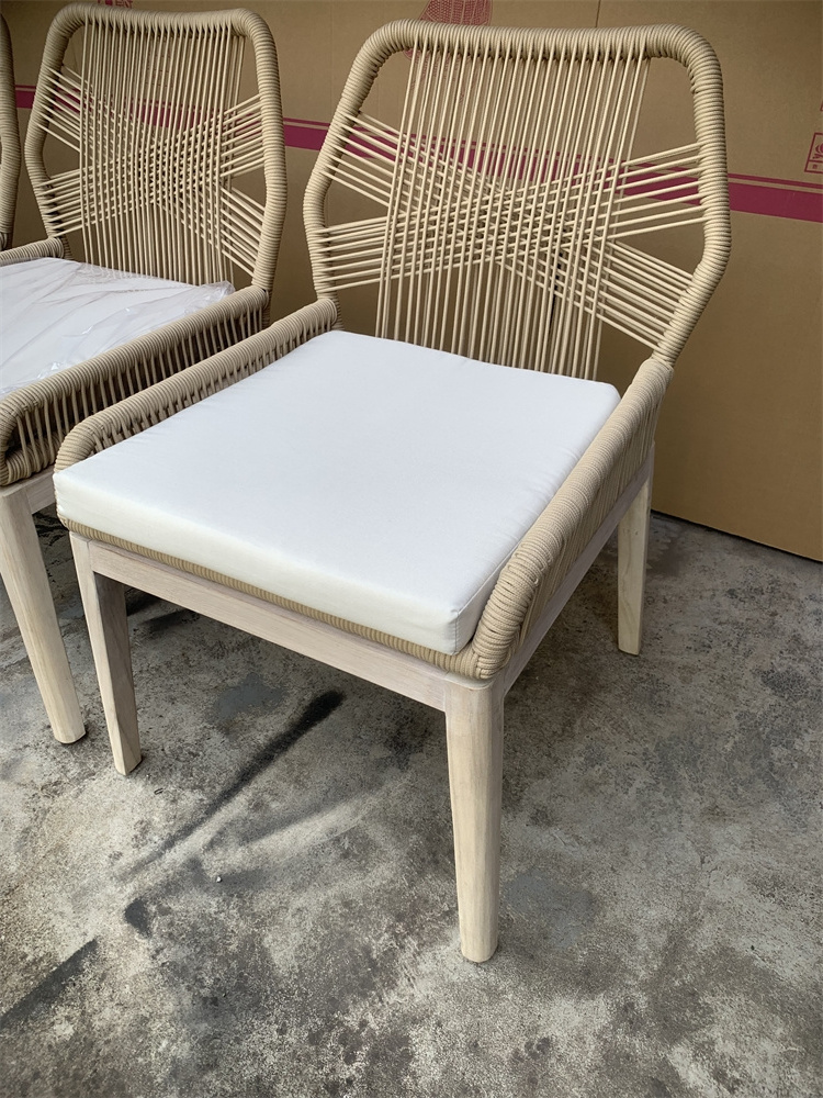 Wholesale Patio Furniture Outdoor Rattan Woven Rope Dining Chair Wood Garden Weave Rope Chair