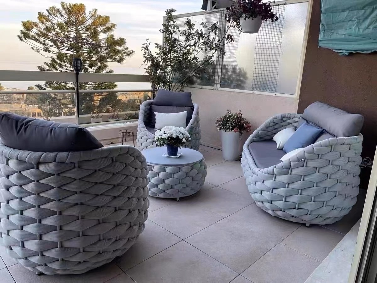 Terraces Balcony Hotel Modern Luxury Outdoor Patio Furniture Sofa Set Exterior Rope Garden Set