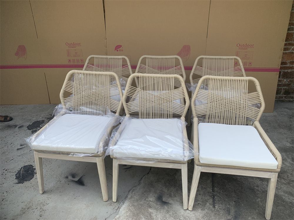 Wholesale Patio Furniture Outdoor Rattan Woven Rope Dining Chair Wood Garden Weave Rope Chair