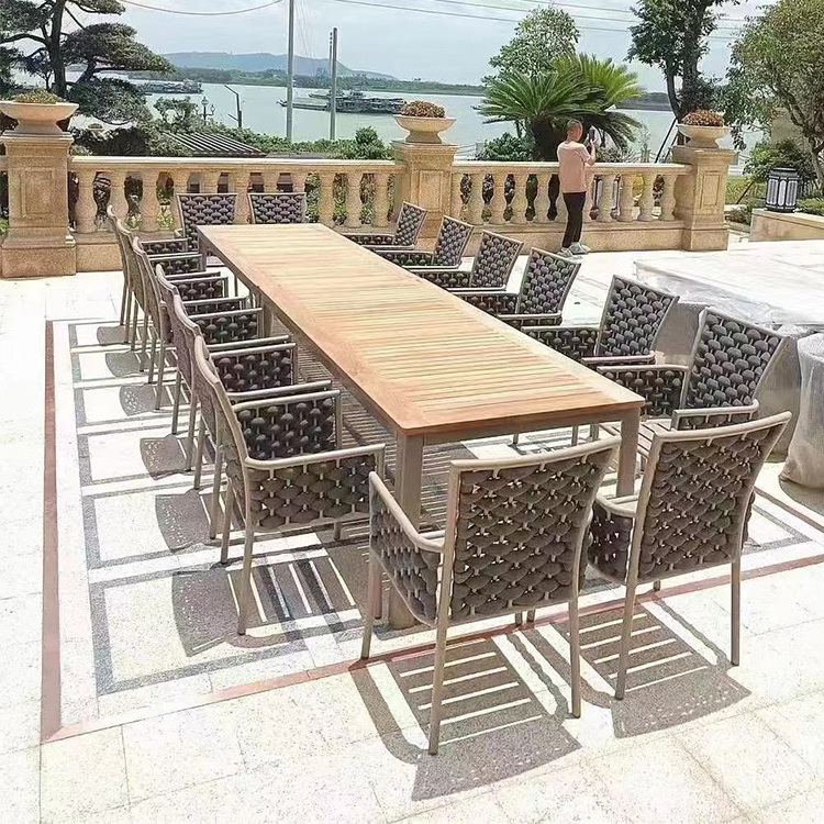 Patio Furniture Wood Outdoor Extend Dining Table Set Aluminium Outdoor Dining Set