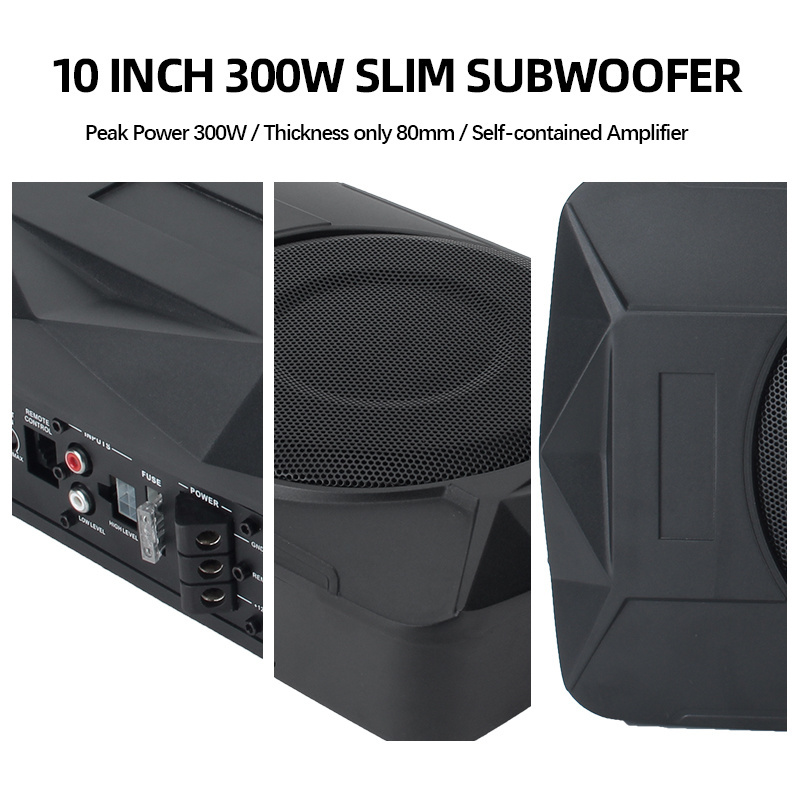 Car Audio Loud Hifi Slim Amplifier Underseat Bass Subwoofer 10 Inch Aluminum Basket Sub Woofer Speaker With Box