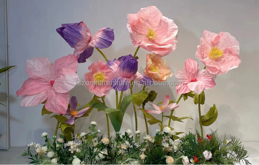 Wedding Decoration Large Organza Floral Mechanical Artificial Silk Big Flower Giant Flowers